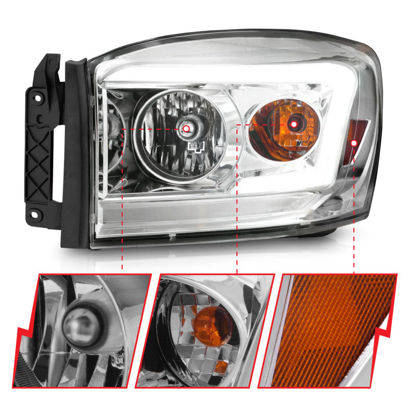 Anzo 06-09 Dodge RAM 1500/2500/3500 Headlights Chrome Housing/Clear Lens (w/ Light Bars) 111525 111525 Photo - Unmounted