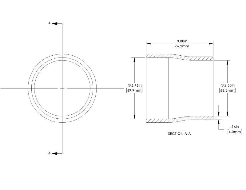 aFe POWER Universal Products Coupler Kit (2-3/4 x 2-1/2)in ID x 3in L - Black 59-00200 59-00200 Technical Drawing