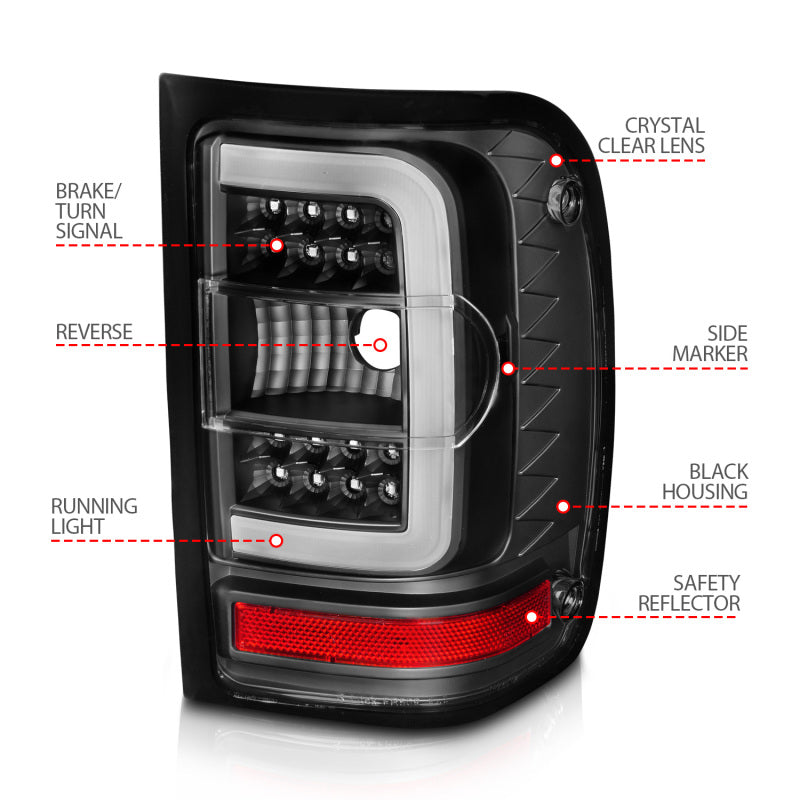 ANZO 2001-2011 Ford Ranger LED Tail Lights w/ Light Bar Black Housing Clear Lens 311390 311390 User 3