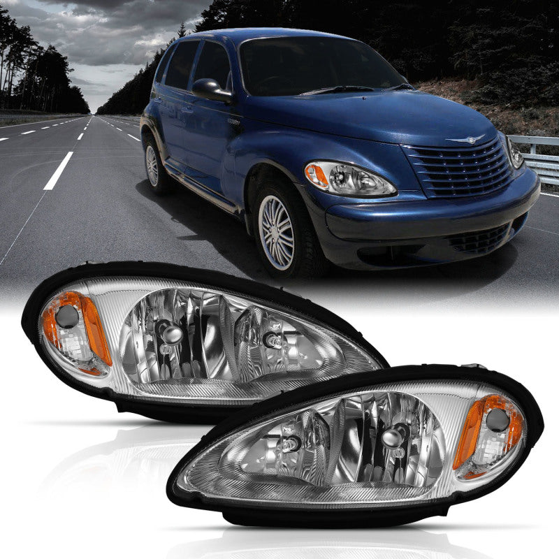 ANZO 2001-2005 Chrysler Pt Cruiser Crystal Headlight Chrome Amber (OE) 111472 111472 Photo - Primary