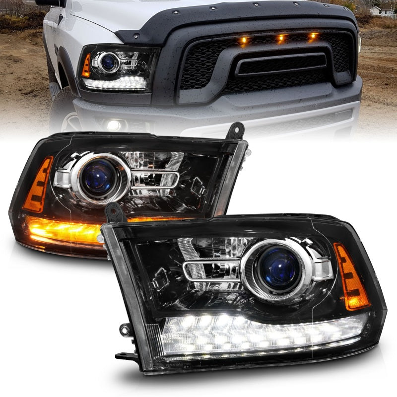 ANZO 09-18 Dodge 1500-3500 LED Plank Style Headlights w/Switchback+Sequential Hyper Black (OE Style) 111608 111608 Photo - Primary