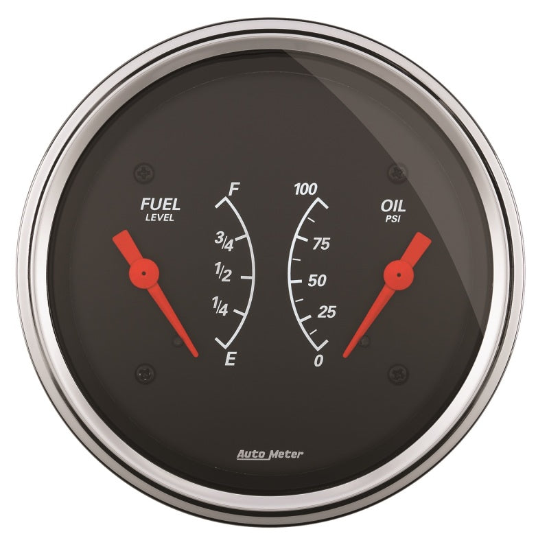 AutoMeter Gauge Dual Fuel & Oilp 3-3/8in. 0 Ohm(e) to 90 Ohm(f)& 100PSI Elec Designer Black 1434 1434 Photo - Primary