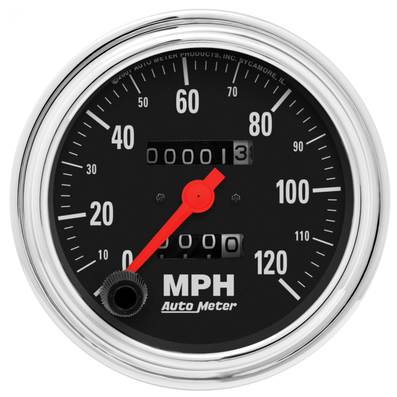 Autometer Gauge, Speedometer, 3 3/8", 120MPH, Mechanical, Traditional Chrome 2492 Photo - Primary