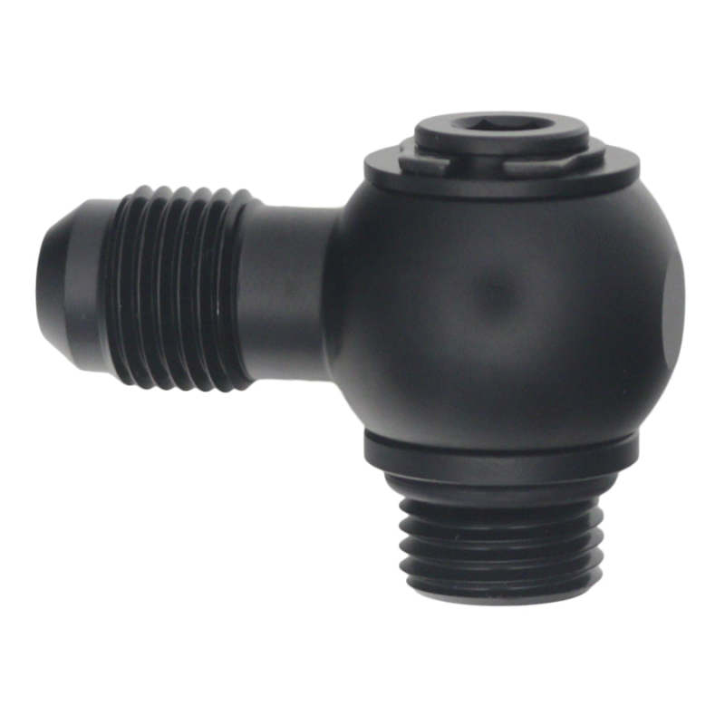 DeatschWerks 6AN ORB Male to 6AN Male Flare Low Profile 90-Degree Swivel - Anodized Matte Black 6-02-0415-B 6-02-0415-B Photo - Primary