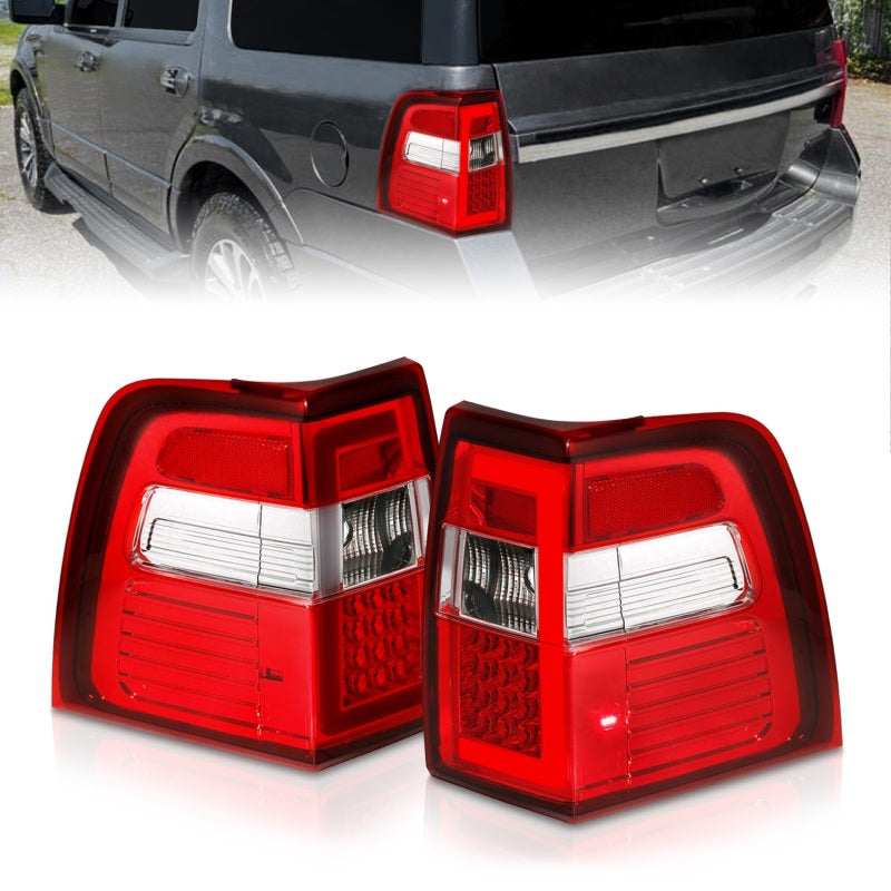 ANZO 07-17 For Expedition LED Taillights w/ Light Bar Chrome Housing Red/Clear Lens 311410 311410 Photo - Primary