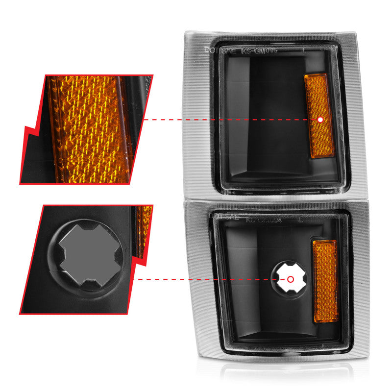ANZO 1994-1998 Chevrolet Blazer Corner Lights Black Housing Clear Lens w/ Amber Reflector 521042 521042 Photo - Unmounted