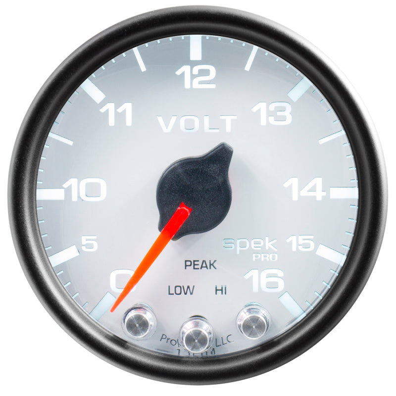 Autometer Spek-Pro Gauge Voltmeter 2 1/16in 16V Stepper Motor W/Peak & Warn Wht/Blk P34412 P34412 User 1