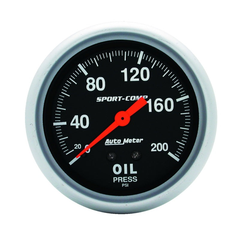 Autometer Gauge, Oil Pressure, 2 5/8", 200psi, Mechanical, Sport-Comp 3422 Photo - Primary