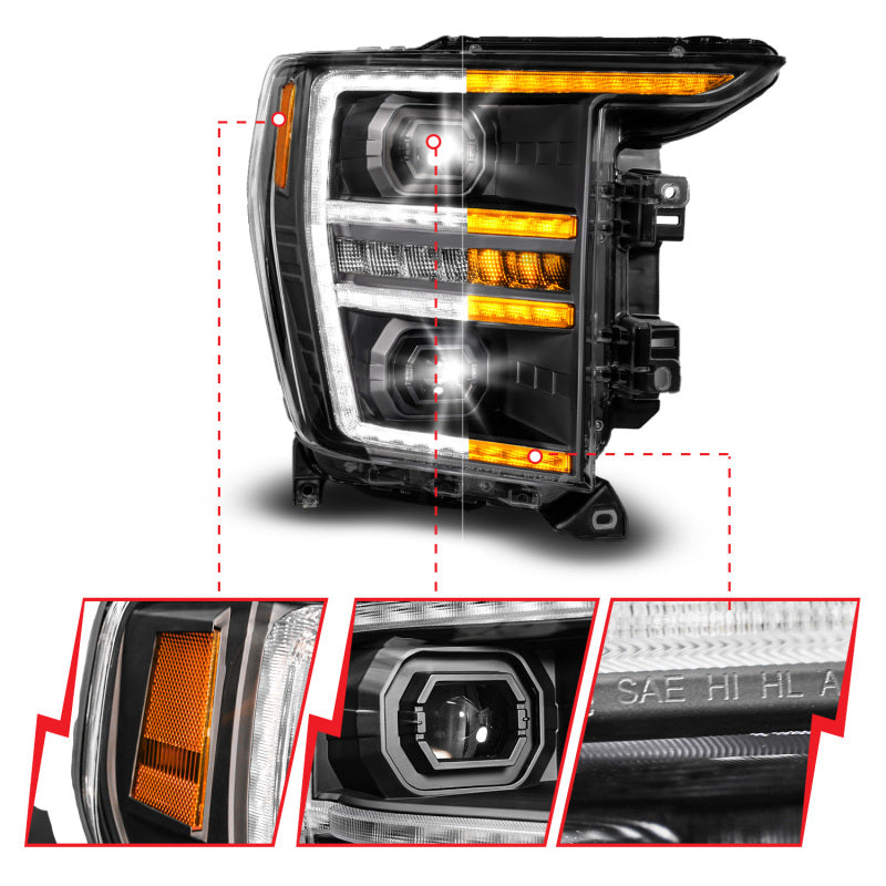 ANZO 21-23 Ford F150 LED Projector Headlight w/Switchback+Sequential - Black (Passenger Side Only) 111594-R 111594-R Photo - Unmounted