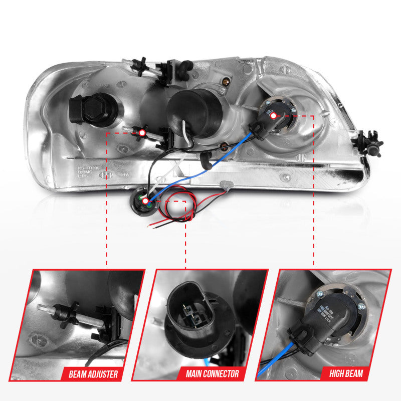 ANZO 1997-2003 Ford F-150 Projector Headlights w/ Light Bar Black Housing 111503 111503 Photo - Unmounted