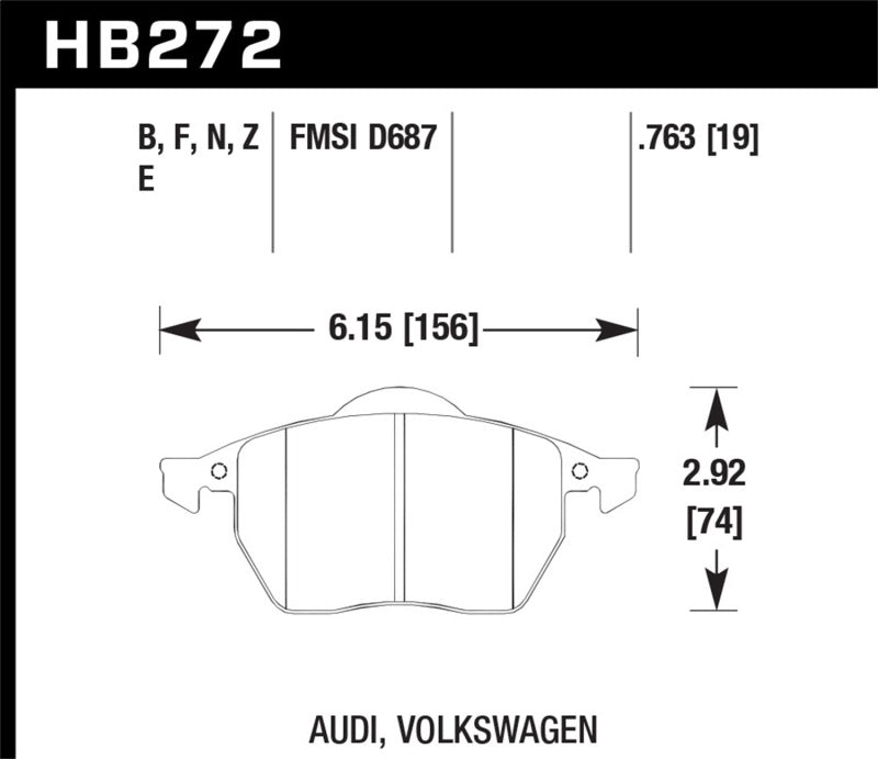 Hawk Blue 9012 Brake Pads Front Audi TT Quattro Base 2000-2003 HB272E.763 Photo - Primary