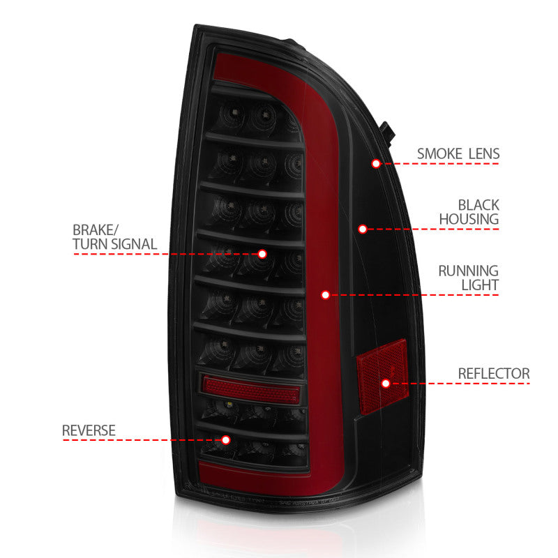ANZO 05-15 Toyota Tacoma Full LED Tail Lights w/Light Bar Sequential Black Housing Smoke Lens 311428 311428 User 3