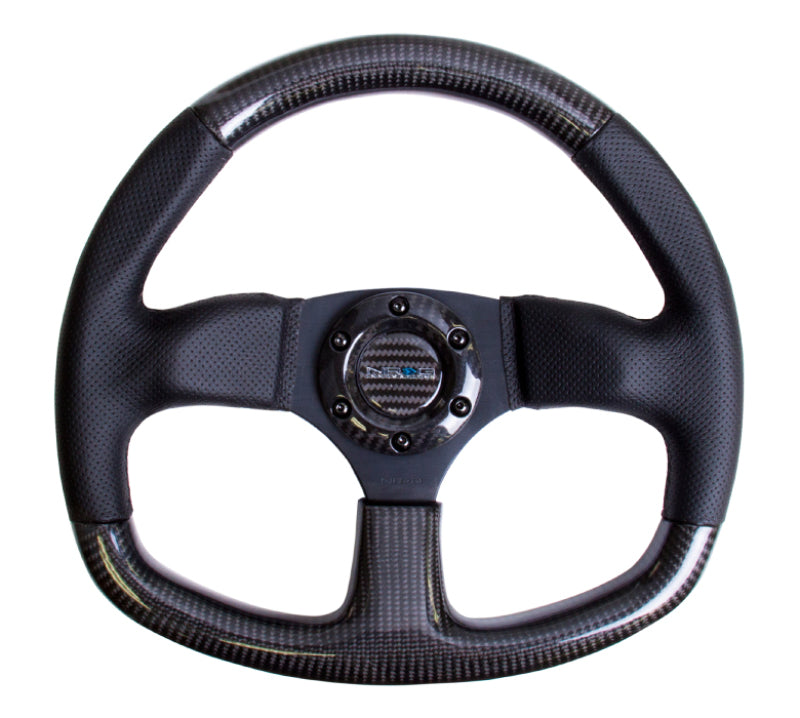 NRG Carbon Fiber Steering Wheel 320mm Flat Bottom w/ Black Stitching ST-009CFBS Photo - Primary