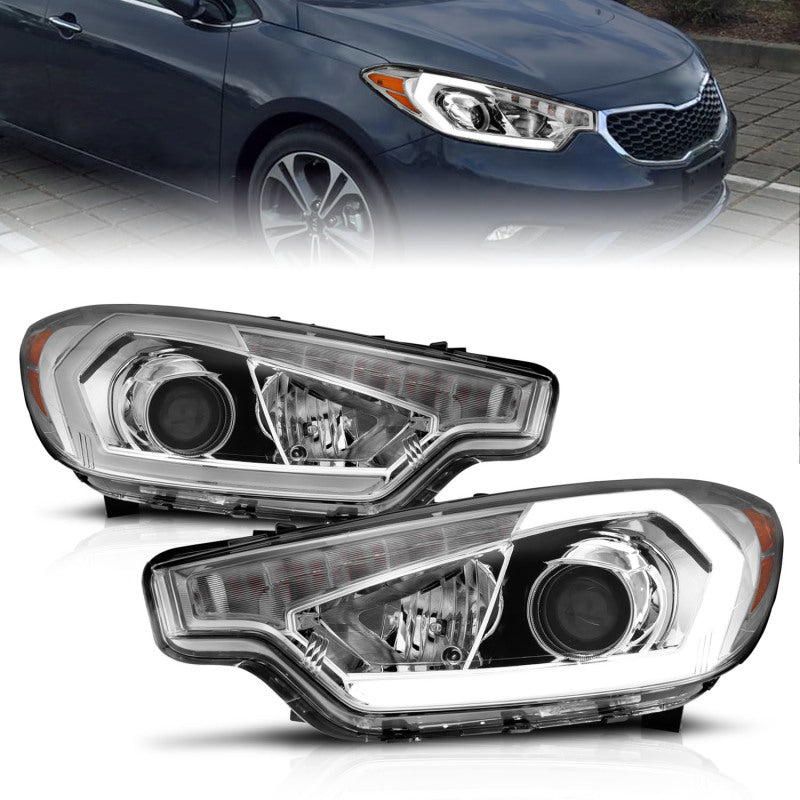 ANZO 2014-2016 Kia Forte Projector Headlights w/ Light Bar Chrome Housing 121561 121561 Photo - Primary
