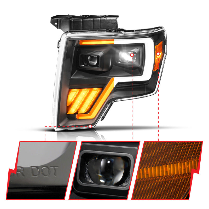 ANZO 09-14 Ford F-150 (Factory Halogen Model ONLY) Full LED Proj Headlights Init/SeqSig Black - Pair 111629A 111629A User 1