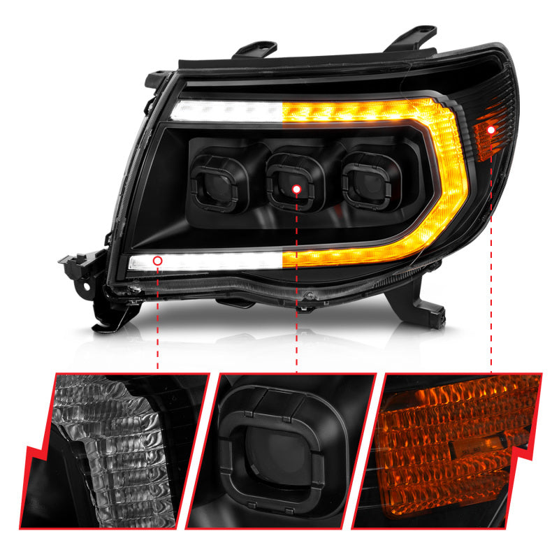 ANZO 05-11 Toyota Tacoma Full LED Proj Headlights White DRL/Init/SeqSig Black - Pair 111640A 111640A User 1