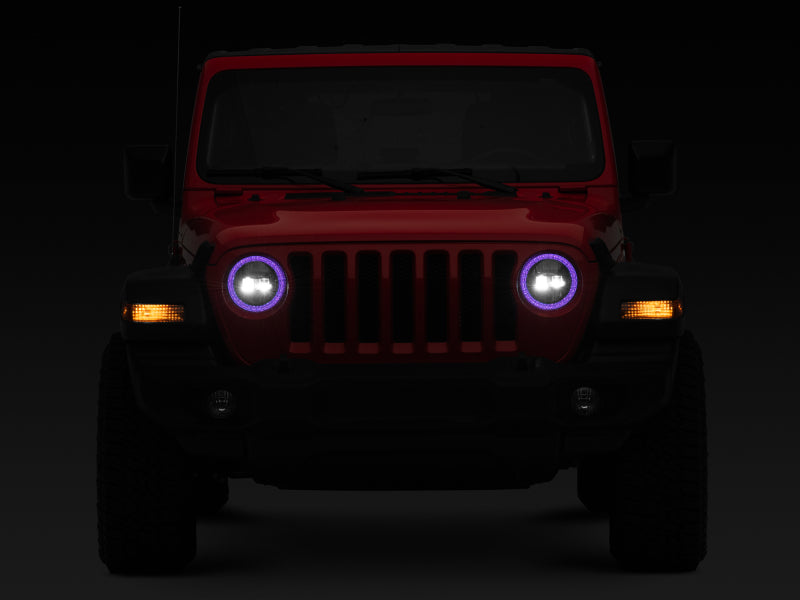 Raxiom 18-22 Jeep Wrangler JL/JT Axial 9-Inch LED Headlights w/RGB Halo- Blk Housing (Clear Lens) J142668 J142668 Photo - Close Up