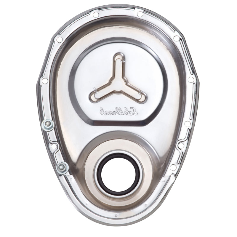 Edelbrock Timing Cover; Sb-Chevy Chrome with Welded Reinforcement Plate 4860 Photo - out of package