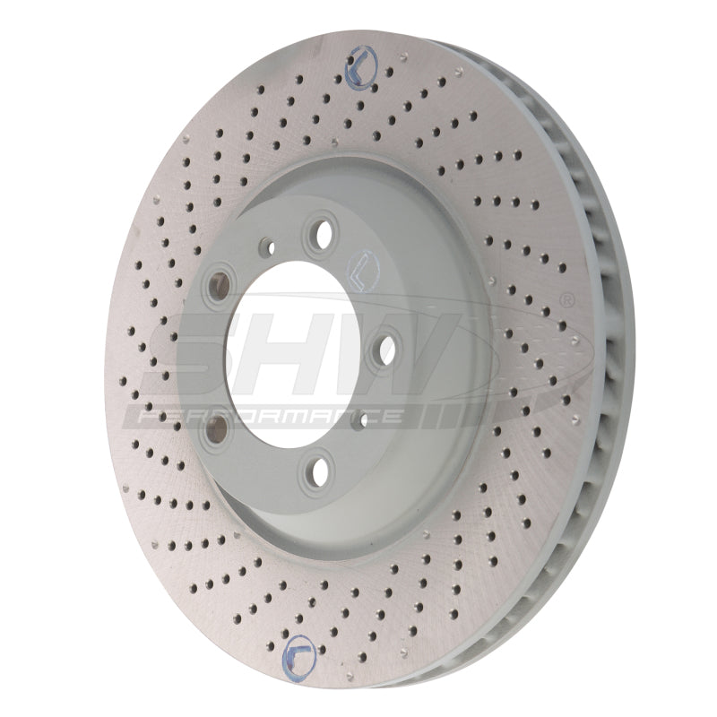 SHW Performance SHW 04-08 Porsche 911 GT3 3.6L w/o Ceramic Brakes Left Front Cross-Drilled Monobloc Brake Rotor PFL32909 PFL32909 Photo - Primary