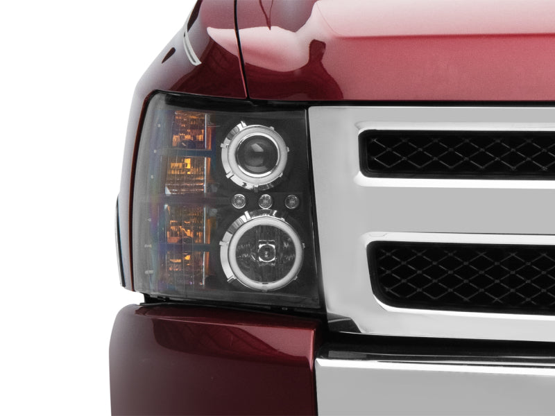 Raxiom 07-13 Silverado 1500 Super White LED Halo Projector Headlights- Black Housing (Clear Lens) S112717 S112717 Photo - Close Up