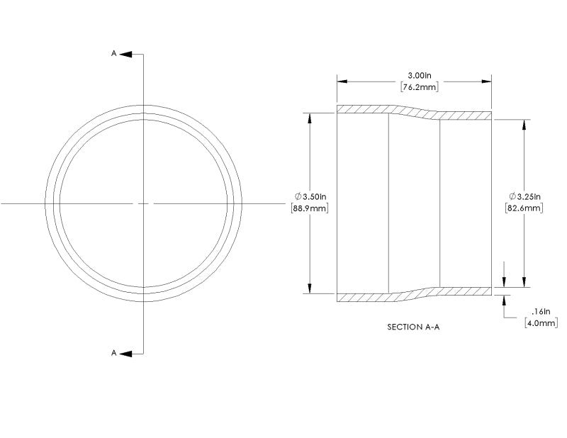 aFe POWER Universal Products Coupler Kit (3-1/2 x 3-1/4)in ID x 3in L - Black 59-00206 59-00206 Technical Drawing