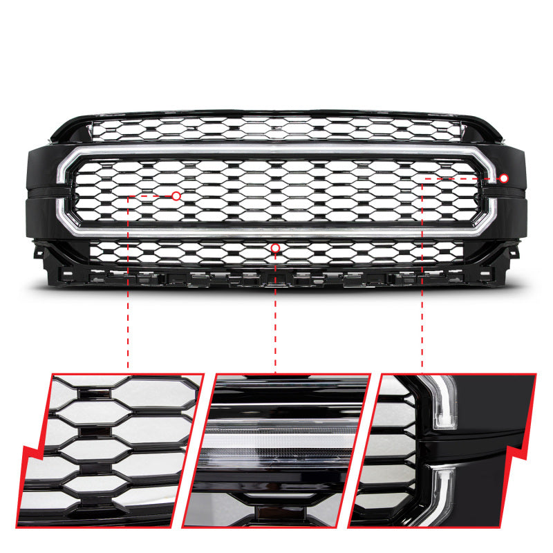 ANZO 21-23 Ford F150 Black Housing Full LED Light Tube Front Grille 901029 901029 Photo - Unmounted