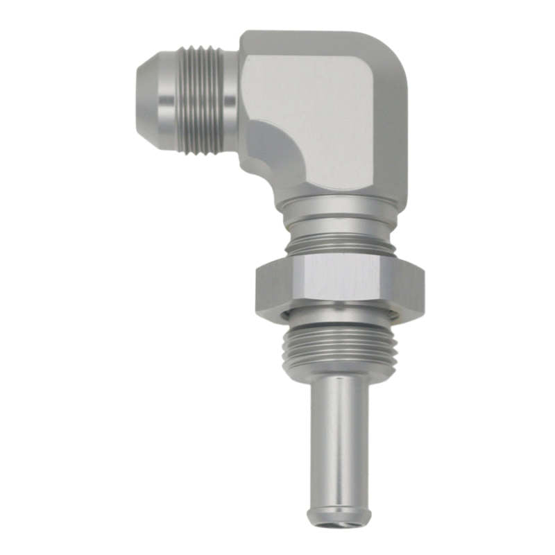DeatschWerks 8AN Male Flare to 90-Degree 3/8in Single Hose Barb - Anodized DW Titanium 6-02-0742 6-02-0742 Photo - Primary