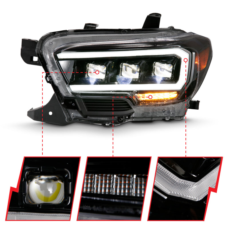 ANZO 2016-2018 Toyota Tacoma LED Projector Headlights Plank Style Black w/ Amber 111496 111496 Photo - Unmounted