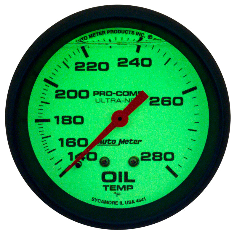 AutoMeter Gauge Oil Temp 2-5/8in. 140-280 Deg. F Liquid Filled Mech Glow In Dark Ultra-Nite 4241 4241 User 2