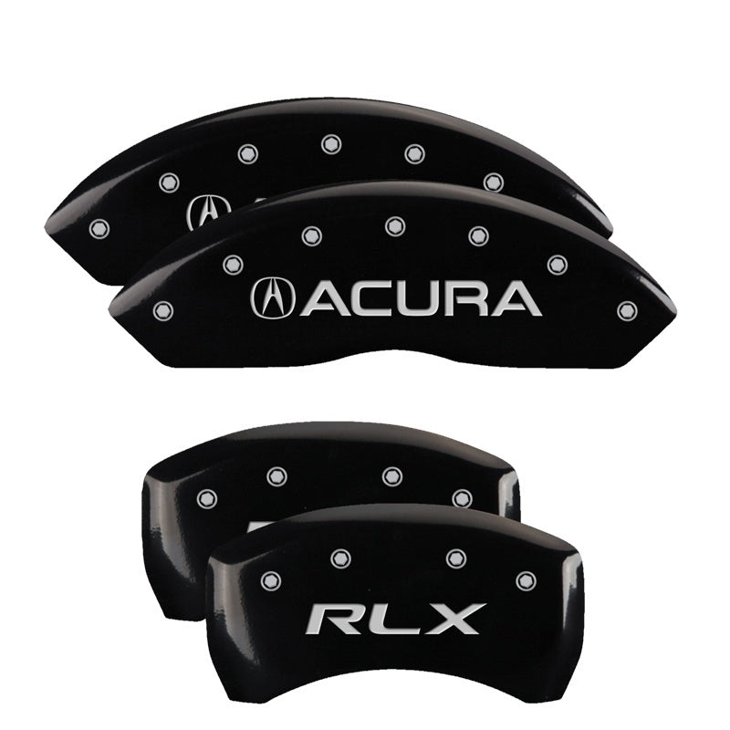MGP 4 Caliper Covers Engraved Front Acura Engraved Rear RLX Black finish silver ch 39014SRLXBK 39014SRLXBK Photo - Primary