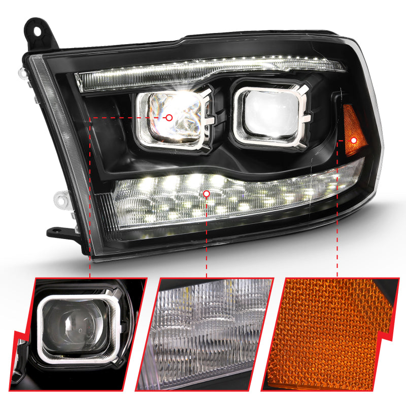 ANZO 2009-2018 Dodge Ram 1500 Led Projector Plank Style Switchback H.L Halo Black Amber (OE Style) 111464 111464 Photo - Close Up