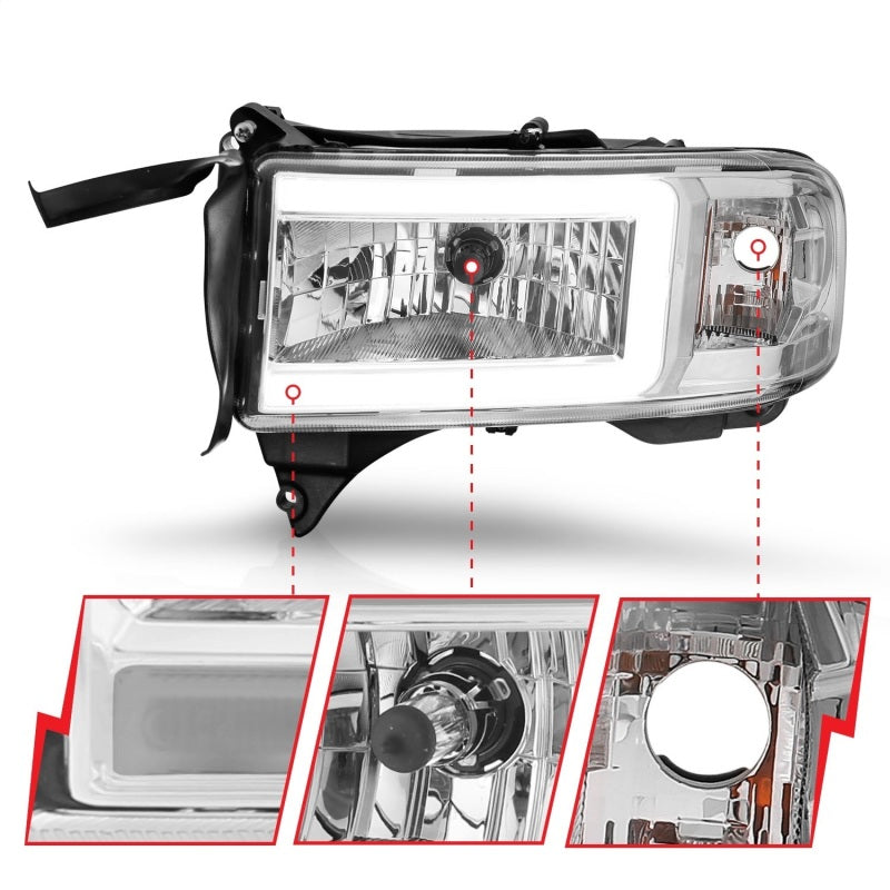 ANZO 94-02 Dodge RAM Crystal Headlight - w/ Light Bar Chrome Housing 111555 111555 Photo - Unmounted