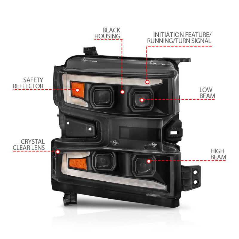 ANZO 19-22 Chevrolet Silverado 1500 LED Proj HL w/Lgt Bar SwBk Seq. Blk w/In. Light - Passenger Side 111566-R 111566-R User 3