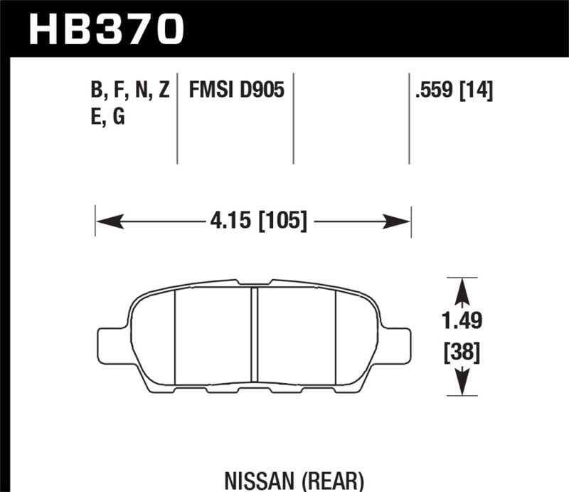 Hawk Street HPS Brake Pads Rear Infiniti FX45 Base 2003-2005 HB370F.559 Photo - Primary