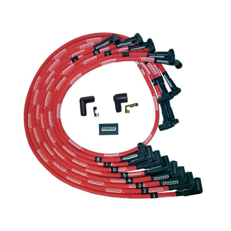 Moroso SBC Under Header Sleeved HEI 90 Degree Boots Ultra Spark Plug Wire Set - Red 52528 52528 User 1