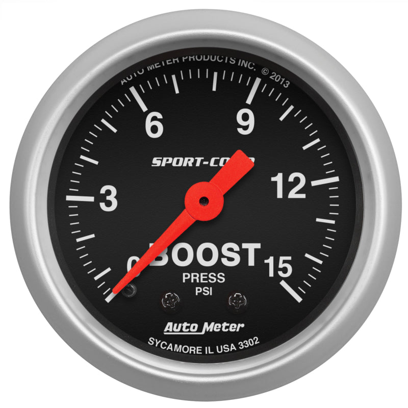 Autometer Gauge, Boost, 2 1/16", 15Psi, Mechanical, Sport-Comp 3302 Photo - Primary