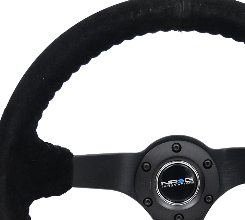 NRG Reinforced Steering Wheel (350mm / 3in. Deep) Blk Suede/Blk Bball Stitch w/5mm Matte Black Spoke RST-036MB-S-BK RST-036MB-S-BK Photo - Primary