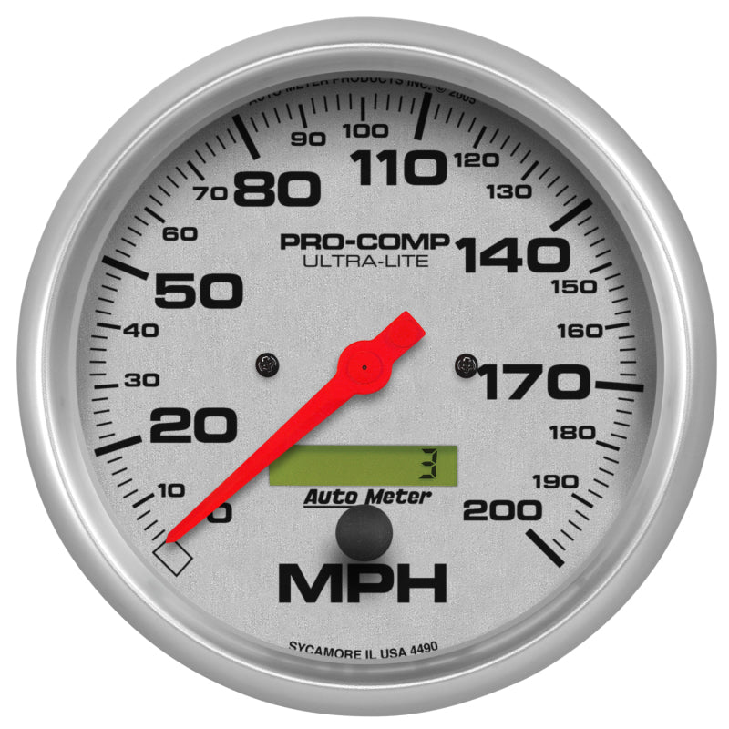 Autometer Gauge, Speedo, 5", 200Mph, Elec. Program w/ Lcd Odo, Ultra-Lite 4490 Photo - Primary