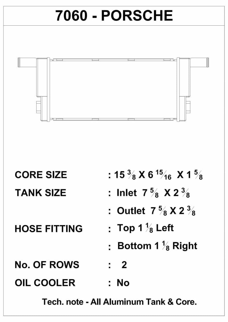 CSF Porsche Cayman/Boxster/Carrera (991/981) Auxiliary Center Radiator 7060 7060 Technical Drawing