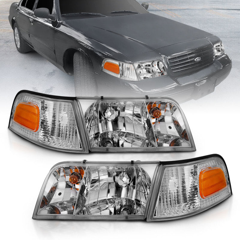 ANZO 1998-2005 Ford Crown Victoria Crystal Headlight Chrome With Bumper Light (OE) 121556 121556 Photo - Primary