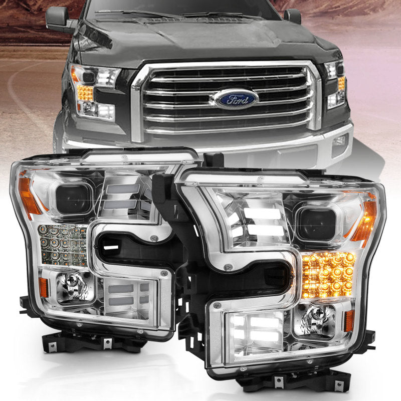 ANZO 15-17 Ford F-150 Proj Headlights w/ Plank Style Design Chrome w/ Amber Sequential Turn Signal 111409 111409 Photo - Primary