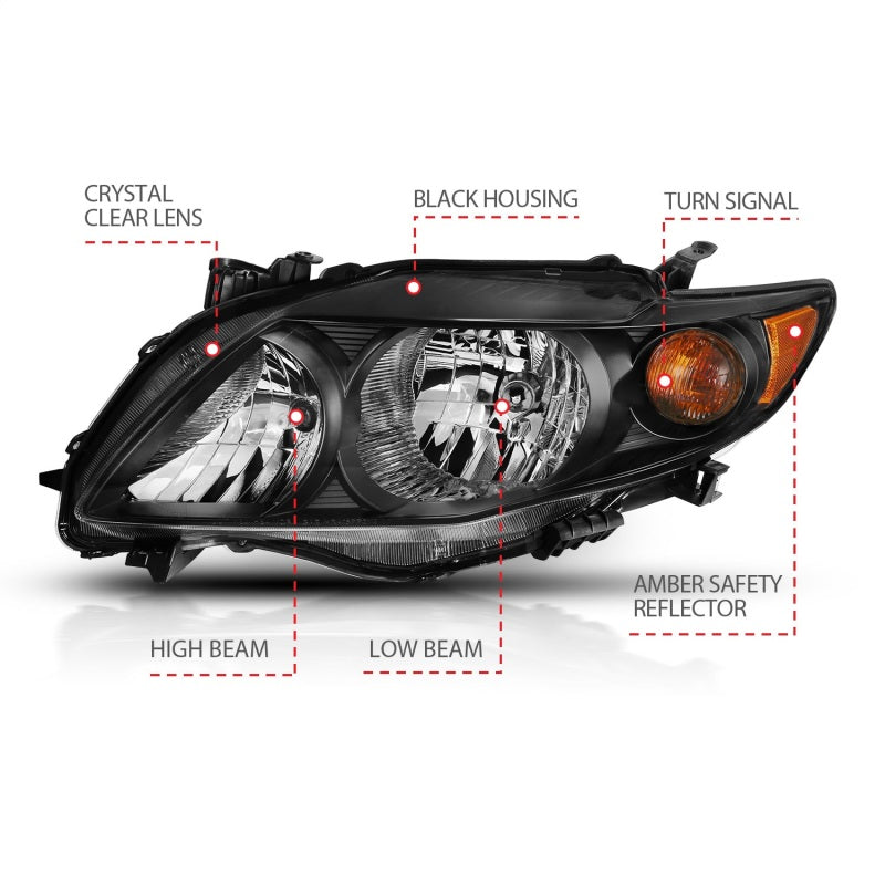 ANZO 2009-2010 Toyota Corolla Crystal Headlight Black Amber 121541 121541 Photo - Unmounted