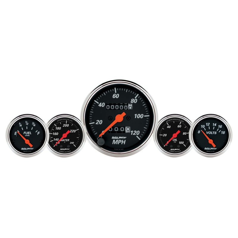 Autometer Gauge Kit, 5 Pc., 3 1/8" & 2 1/16", Mech. Speedo., Wtmp & Oilp, Design 1411 User 1