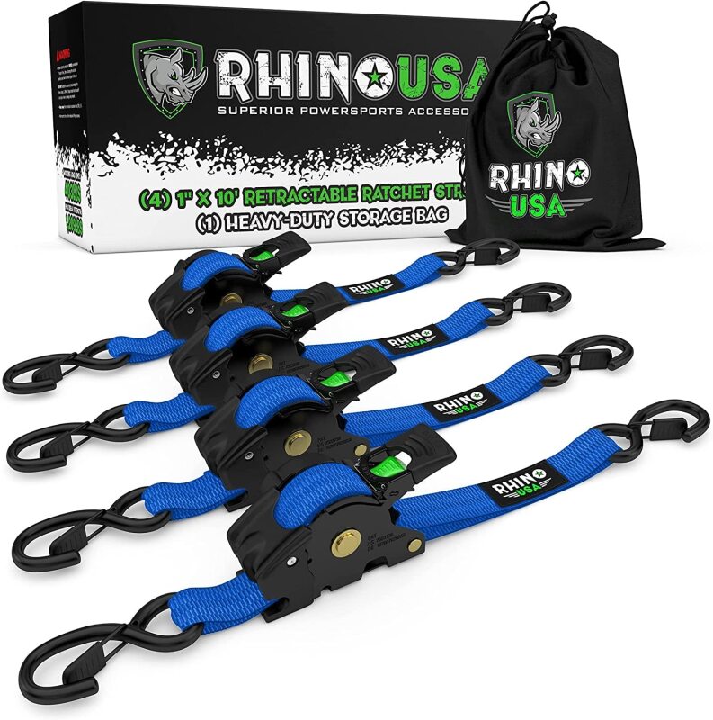 Rhino USA Retractable Ratchet Straps (4Pk 1Inx10Ft) (Blue) TD-RSRE1X10-BLU TD-RSRE1X10-BLU Photo - Primary