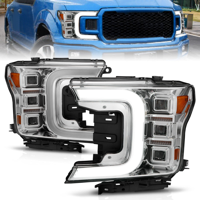 Anzo 18-20 Ford F-150 Full Led Projector Light Bar Style Headlights - Chrome Amber 111521 111521 Photo - Primary