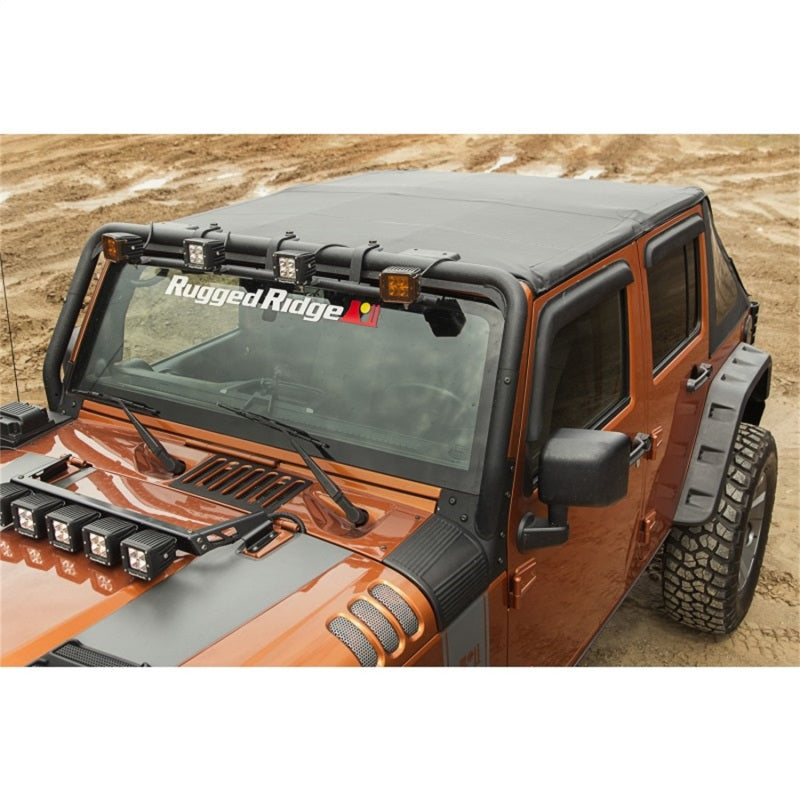 Rugged Ridge Bowless Soft Top, Black Diamond; 07-18 Jeep Wrangler JKU, 4 Door 13750.38 Photo - Mounted