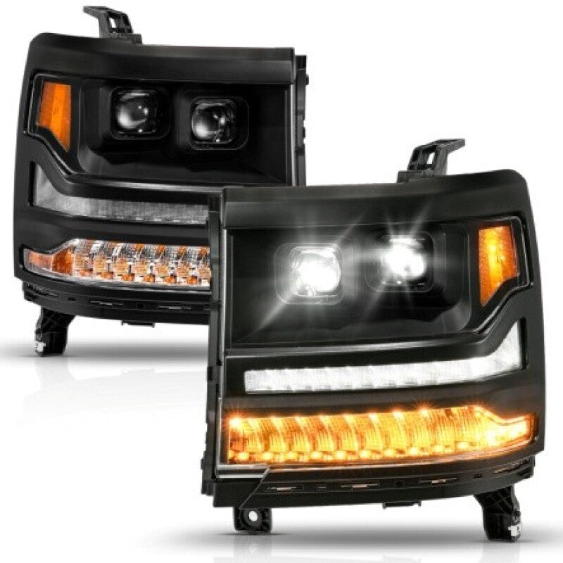 ANZO 16-18 Chevy Silverado 1500 (Factory HID Models ONLY) Full LED Proj Headlights Black - Pair 111622A 111622A User 1