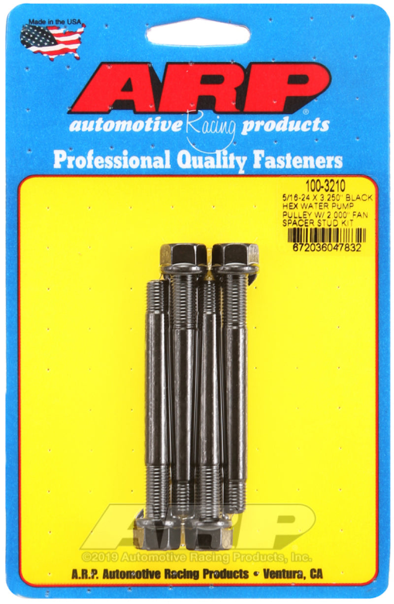 ARP 5/16-24 X 3.250 Black Hex Water Pump Pulley W/ 2.000" Fan Spacer Stud 100-3210 User 1
