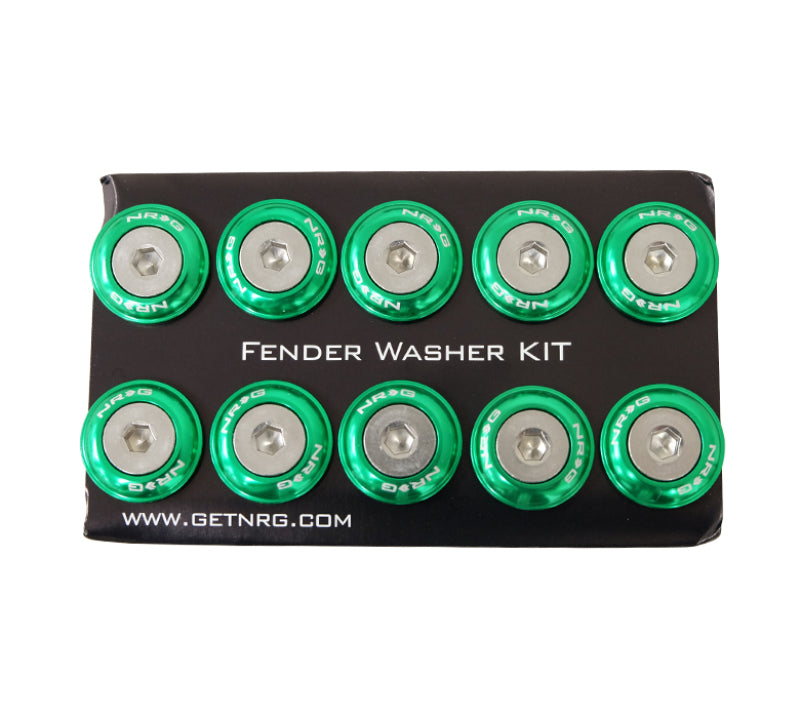 NRG Fender Washer Kit w/Rivets For Plastic (Green) - Set of 10 FW-100GN FW-100GN Photo - Primary