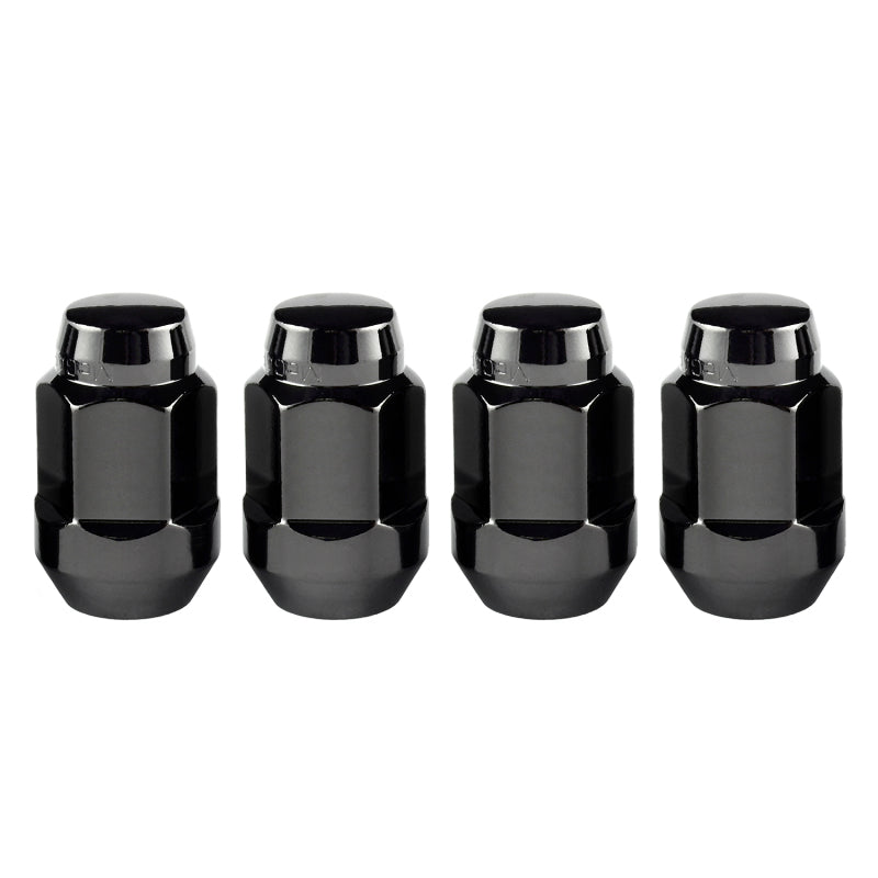 McGard Hex Lug Nut (Cone Seat Bulge Style) M12X1.5 / 3/4 Hex / 1.45in. Length (4-Pack) - Black 64015 64015 Photo - out of package